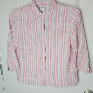 Westbound Women's Pink and White Striped Button Down Shirt 3/4 Sleeve Size S‎
